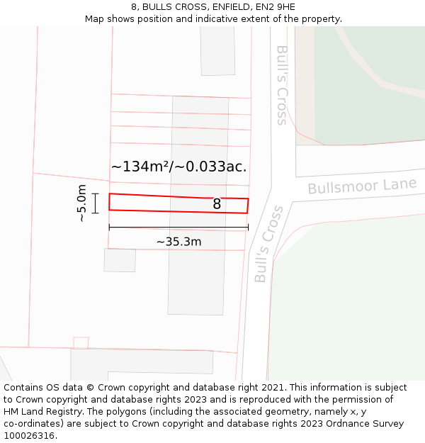 8, BULLS CROSS, ENFIELD, EN2 9HE: Plot and title map