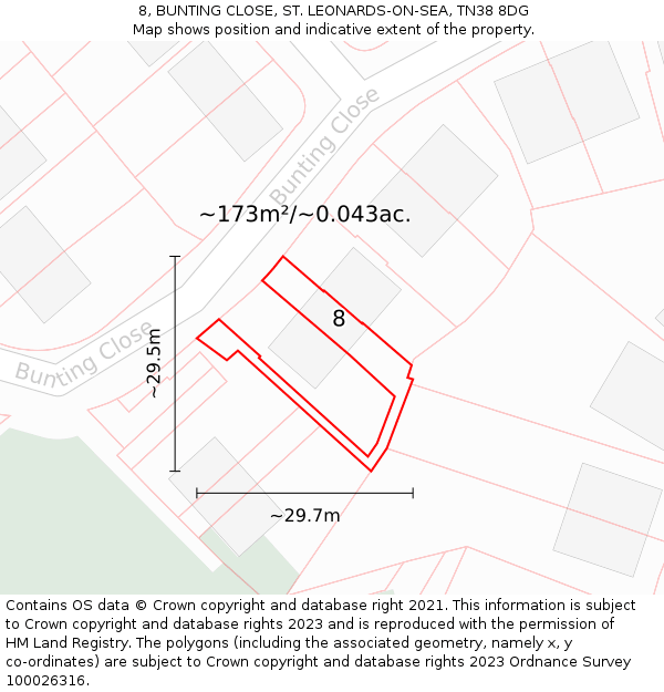 8, BUNTING CLOSE, ST. LEONARDS-ON-SEA, TN38 8DG: Plot and title map