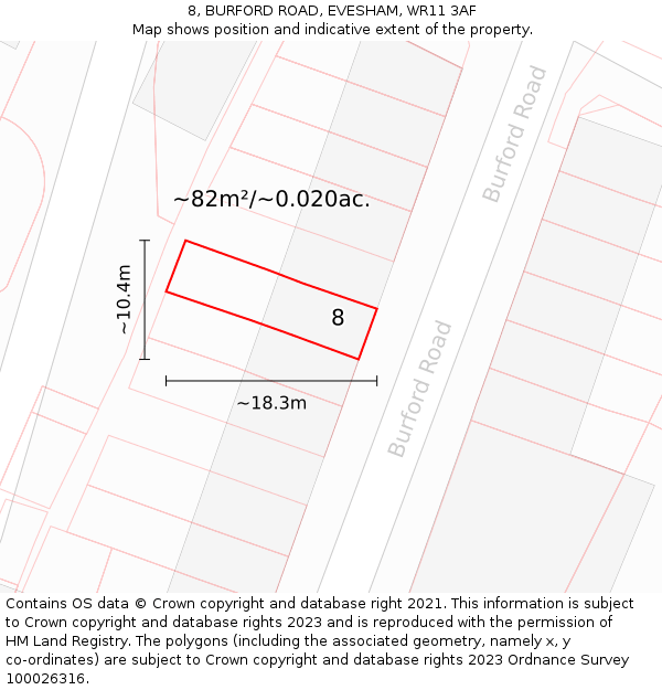 8, BURFORD ROAD, EVESHAM, WR11 3AF: Plot and title map