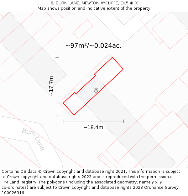 8, BURN LANE, NEWTON AYCLIFFE, DL5 4HX: Plot and title map