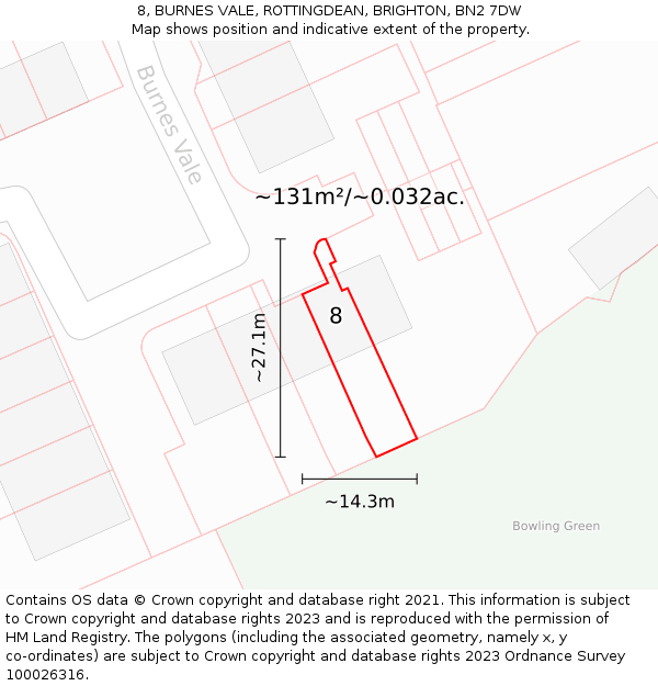 8, BURNES VALE, ROTTINGDEAN, BRIGHTON, BN2 7DW: Plot and title map