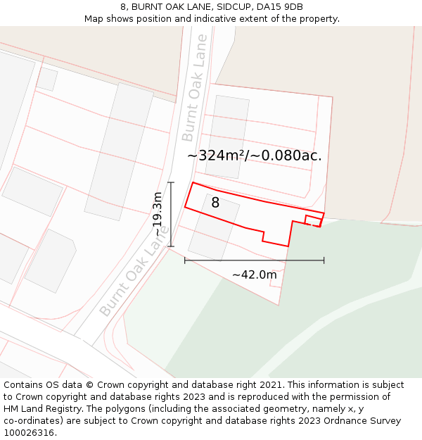 8, BURNT OAK LANE, SIDCUP, DA15 9DB: Plot and title map