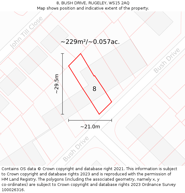 8, BUSH DRIVE, RUGELEY, WS15 2AQ: Plot and title map