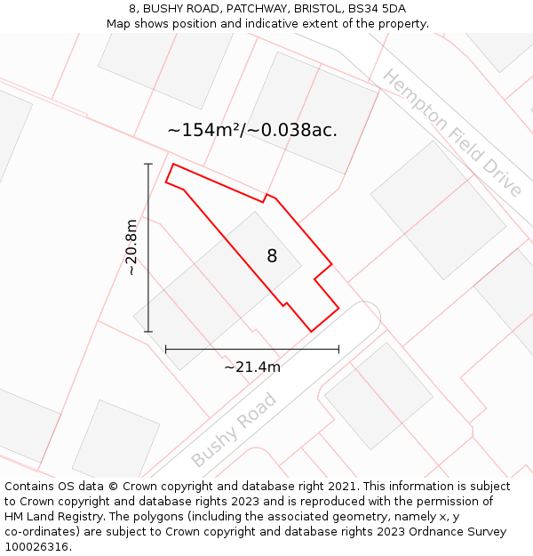 8, BUSHY ROAD, PATCHWAY, BRISTOL, BS34 5DA: Plot and title map