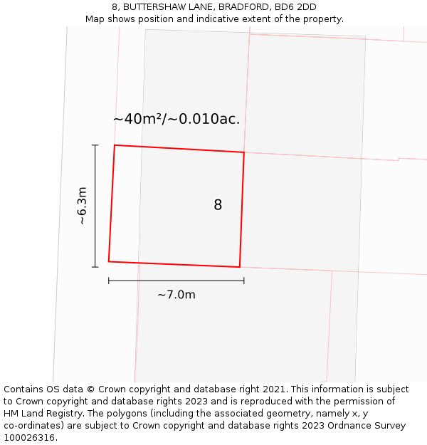 8, BUTTERSHAW LANE, BRADFORD, BD6 2DD: Plot and title map