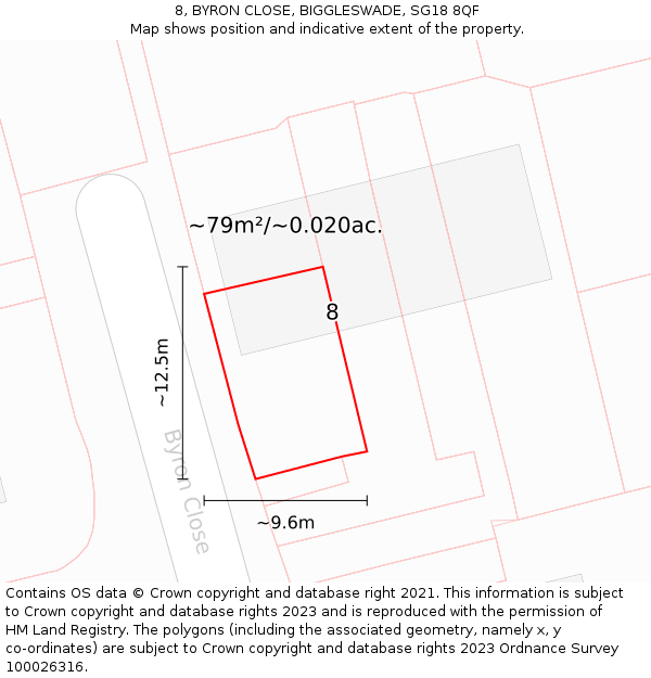 8, BYRON CLOSE, BIGGLESWADE, SG18 8QF: Plot and title map