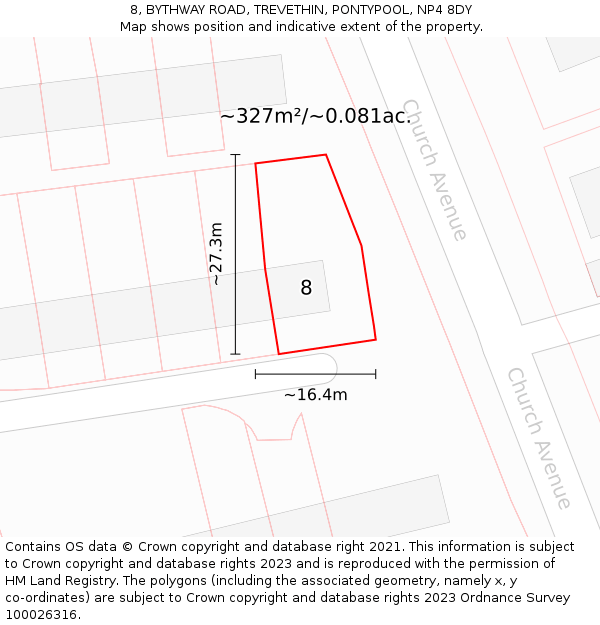 8, BYTHWAY ROAD, TREVETHIN, PONTYPOOL, NP4 8DY: Plot and title map