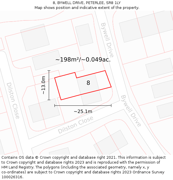 8, BYWELL DRIVE, PETERLEE, SR8 1LY: Plot and title map
