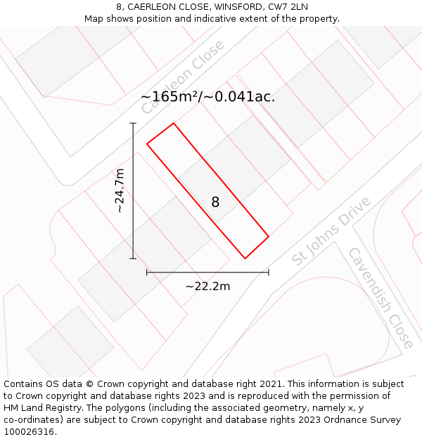 8, CAERLEON CLOSE, WINSFORD, CW7 2LN: Plot and title map