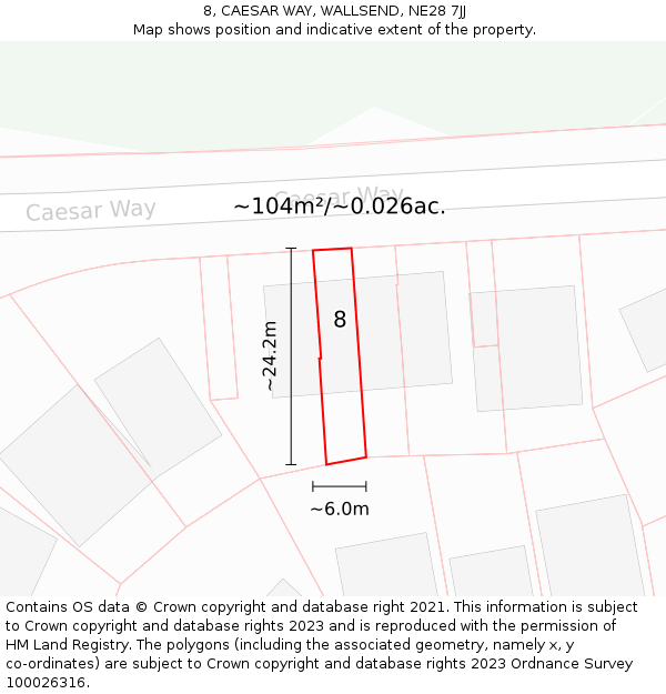 8, CAESAR WAY, WALLSEND, NE28 7JJ: Plot and title map