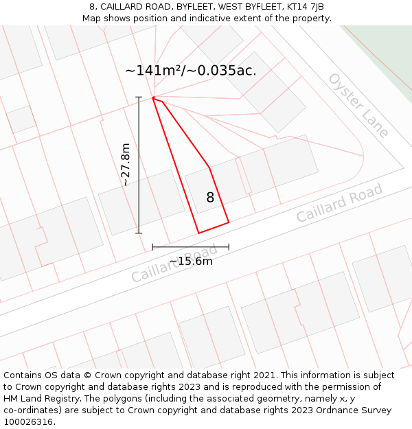 8, CAILLARD ROAD, BYFLEET, WEST BYFLEET, KT14 7JB: Plot and title map