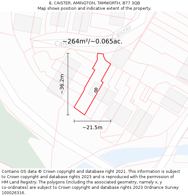 8, CAISTER, AMINGTON, TAMWORTH, B77 3QB: Plot and title map