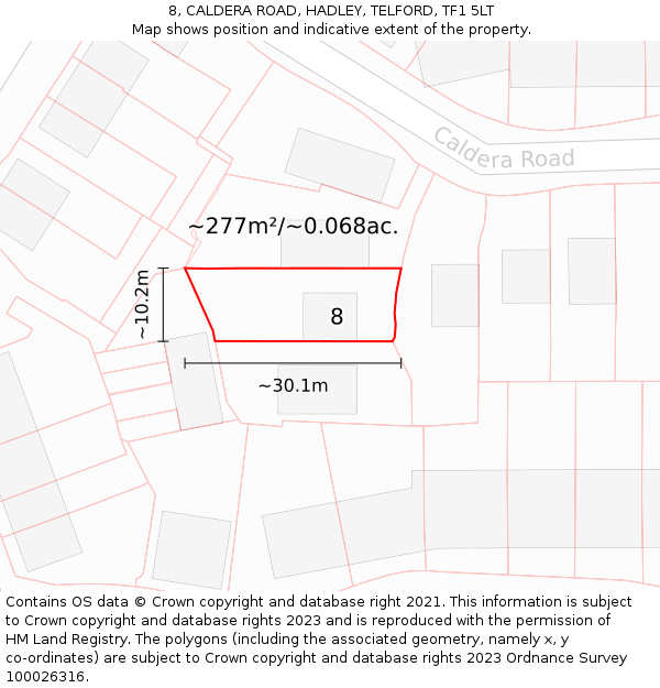 8, CALDERA ROAD, HADLEY, TELFORD, TF1 5LT: Plot and title map