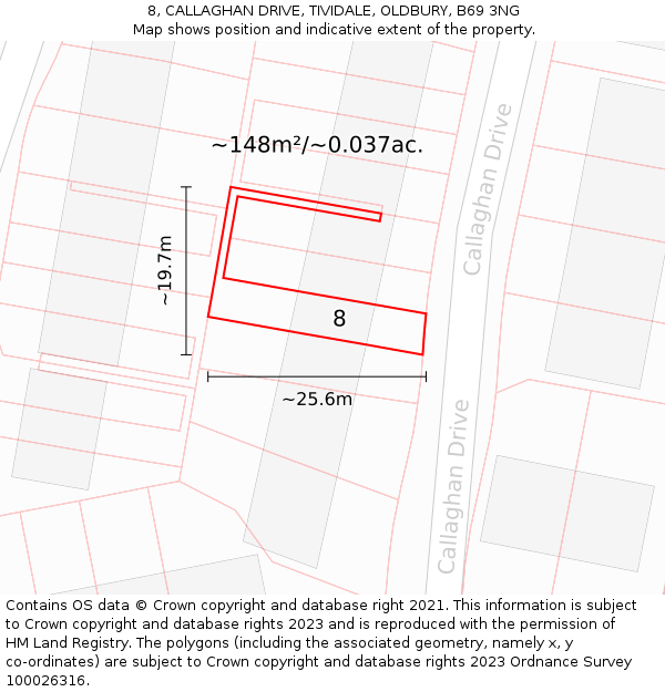 8, CALLAGHAN DRIVE, TIVIDALE, OLDBURY, B69 3NG: Plot and title map