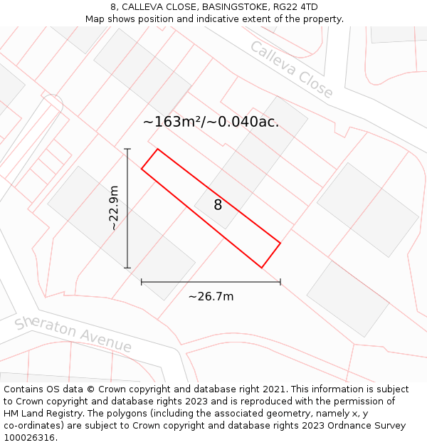 8, CALLEVA CLOSE, BASINGSTOKE, RG22 4TD: Plot and title map