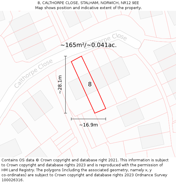8, CALTHORPE CLOSE, STALHAM, NORWICH, NR12 9EE: Plot and title map