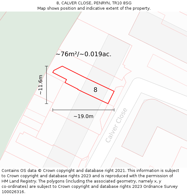 8, CALVER CLOSE, PENRYN, TR10 8SG: Plot and title map