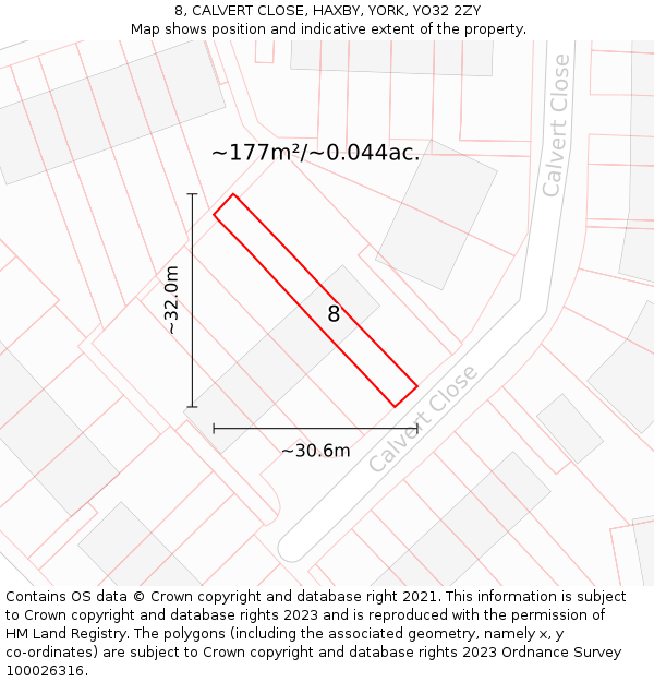 8, CALVERT CLOSE, HAXBY, YORK, YO32 2ZY: Plot and title map