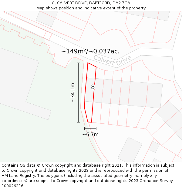 8, CALVERT DRIVE, DARTFORD, DA2 7GA: Plot and title map