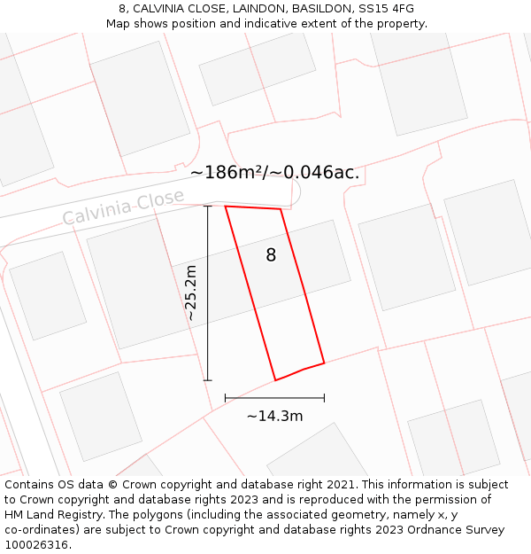 8, CALVINIA CLOSE, LAINDON, BASILDON, SS15 4FG: Plot and title map