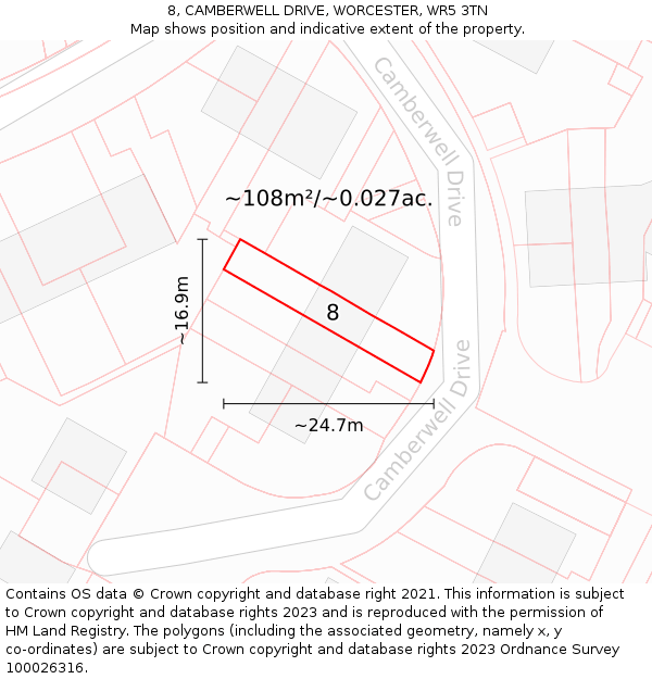 8, CAMBERWELL DRIVE, WORCESTER, WR5 3TN: Plot and title map