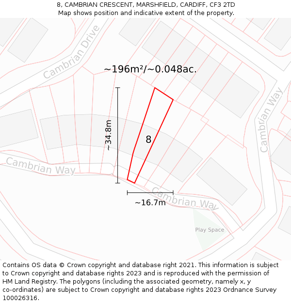 8, CAMBRIAN CRESCENT, MARSHFIELD, CARDIFF, CF3 2TD: Plot and title map