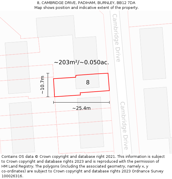 8, CAMBRIDGE DRIVE, PADIHAM, BURNLEY, BB12 7DA: Plot and title map