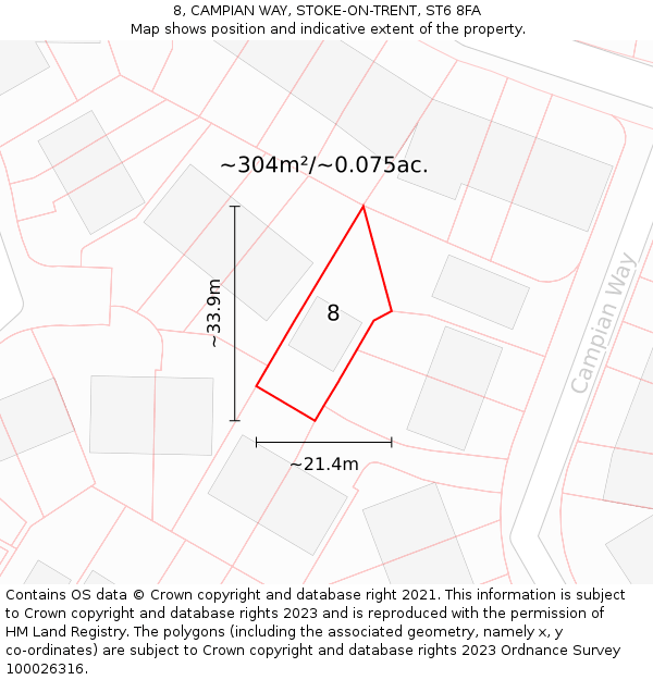 8, CAMPIAN WAY, STOKE-ON-TRENT, ST6 8FA: Plot and title map