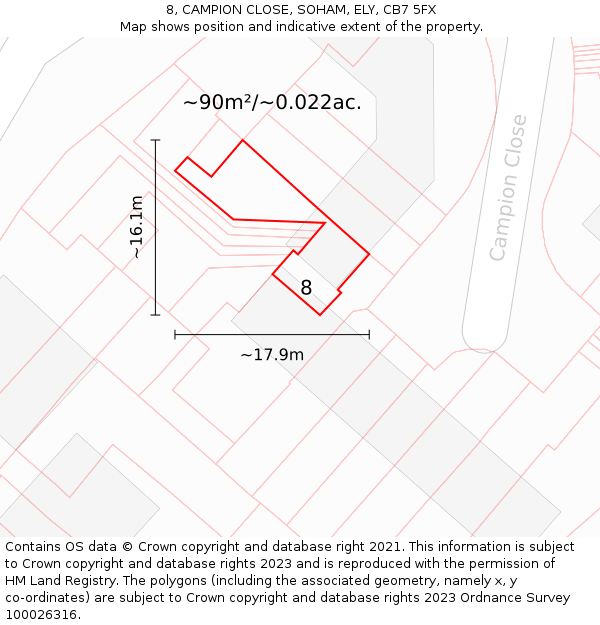 8, CAMPION CLOSE, SOHAM, ELY, CB7 5FX: Plot and title map