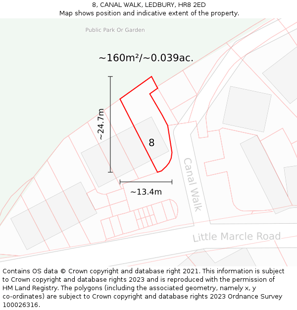 8, CANAL WALK, LEDBURY, HR8 2ED: Plot and title map