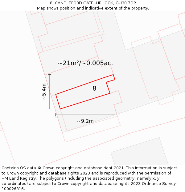 8, CANDLEFORD GATE, LIPHOOK, GU30 7DP: Plot and title map