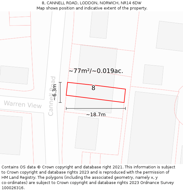 8, CANNELL ROAD, LODDON, NORWICH, NR14 6DW: Plot and title map