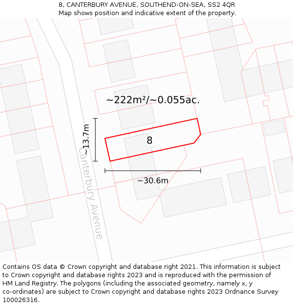 8, CANTERBURY AVENUE, SOUTHEND-ON-SEA, SS2 4QR: Plot and title map
