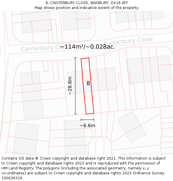 8, CANTERBURY CLOSE, BANBURY, OX16 4FF: Plot and title map