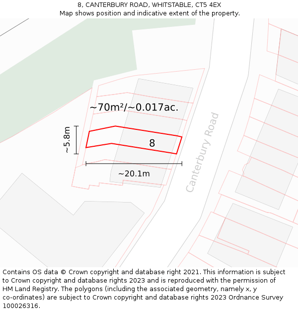 8, CANTERBURY ROAD, WHITSTABLE, CT5 4EX: Plot and title map