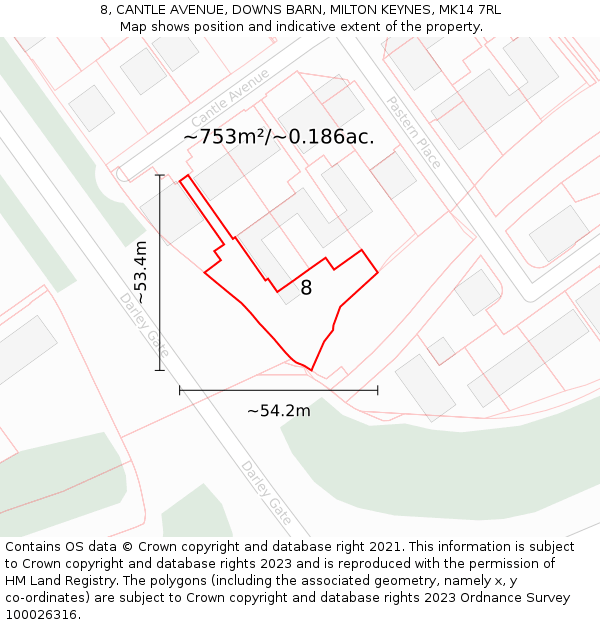8, CANTLE AVENUE, DOWNS BARN, MILTON KEYNES, MK14 7RL: Plot and title map
