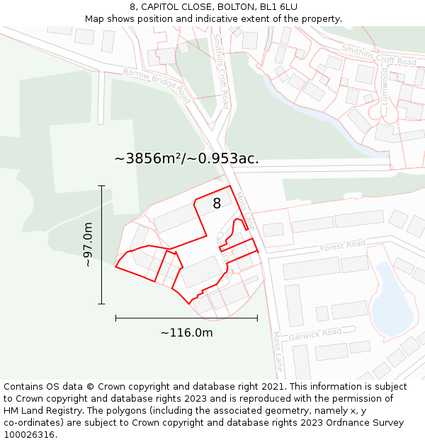 8, CAPITOL CLOSE, BOLTON, BL1 6LU: Plot and title map