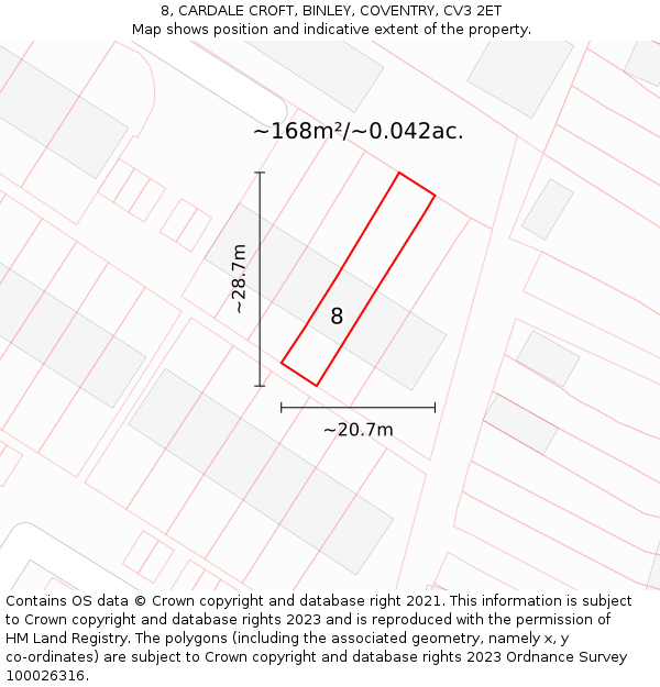8, CARDALE CROFT, BINLEY, COVENTRY, CV3 2ET: Plot and title map