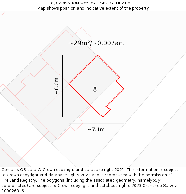 8, CARNATION WAY, AYLESBURY, HP21 8TU: Plot and title map