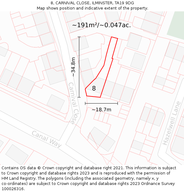 8, CARNIVAL CLOSE, ILMINSTER, TA19 9DG: Plot and title map