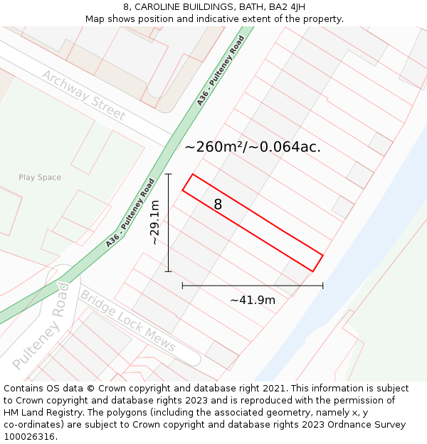 8, CAROLINE BUILDINGS, BATH, BA2 4JH: Plot and title map