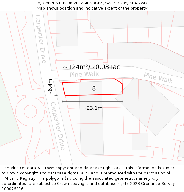 8, CARPENTER DRIVE, AMESBURY, SALISBURY, SP4 7WD: Plot and title map