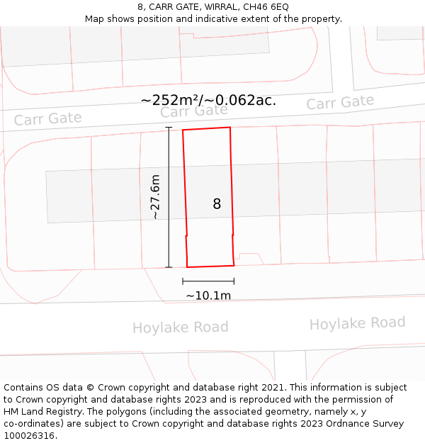8, CARR GATE, WIRRAL, CH46 6EQ: Plot and title map