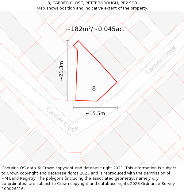 8, CARRIER CLOSE, PETERBOROUGH, PE2 9SB: Plot and title map