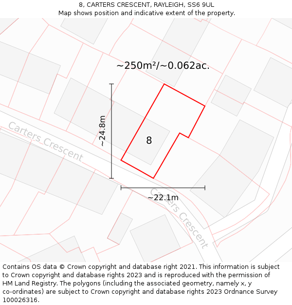 8, CARTERS CRESCENT, RAYLEIGH, SS6 9UL: Plot and title map