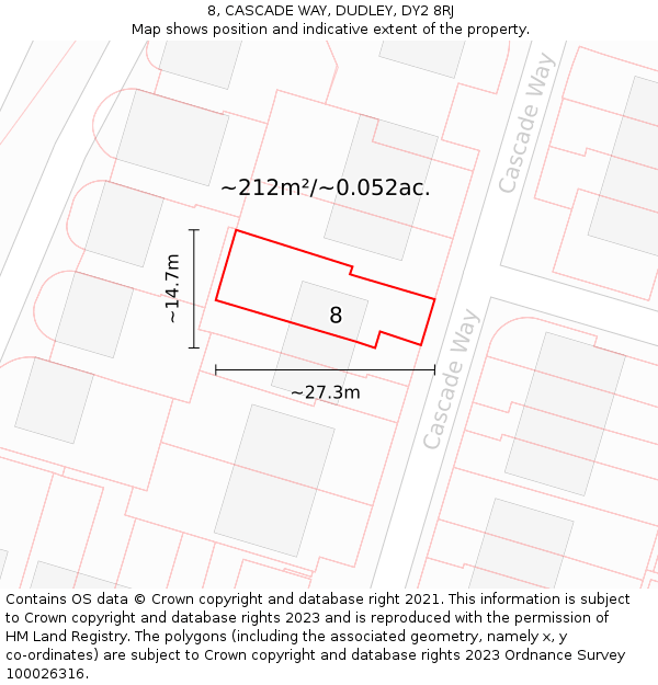 8, CASCADE WAY, DUDLEY, DY2 8RJ: Plot and title map