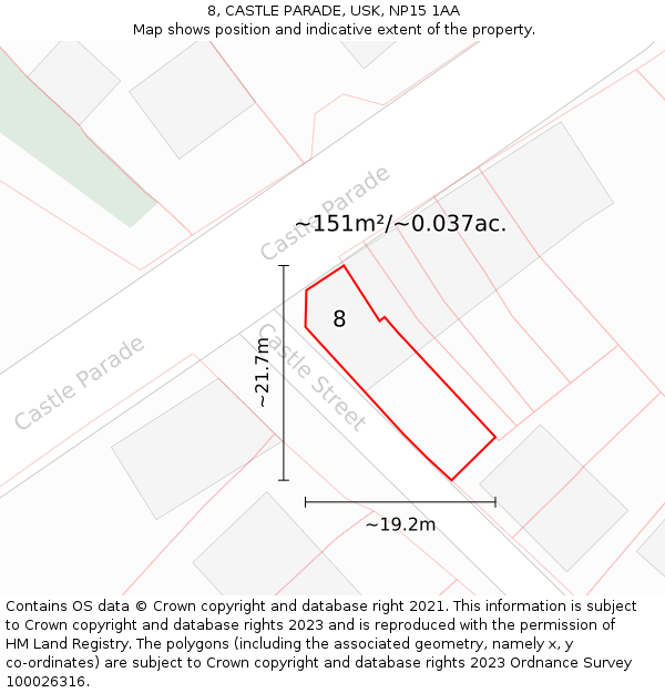 8, CASTLE PARADE, USK, NP15 1AA: Plot and title map