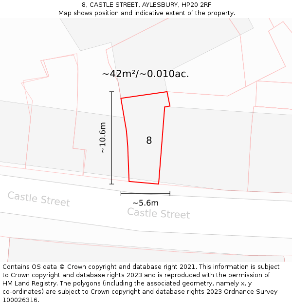 8, CASTLE STREET, AYLESBURY, HP20 2RF: Plot and title map