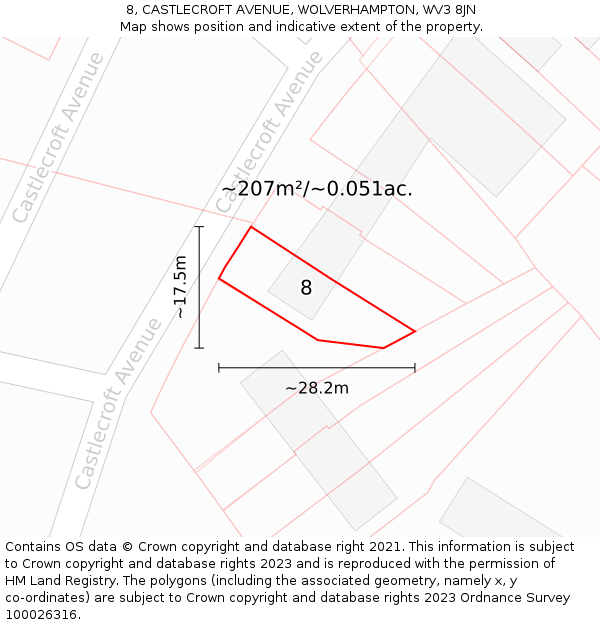 8, CASTLECROFT AVENUE, WOLVERHAMPTON, WV3 8JN: Plot and title map