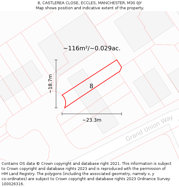 8, CASTLEREA CLOSE, ECCLES, MANCHESTER, M30 0JY: Plot and title map